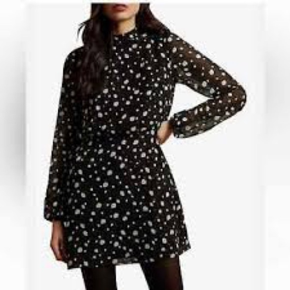 Ted Baker London Floelle Polka Dot mock neck dress size 1